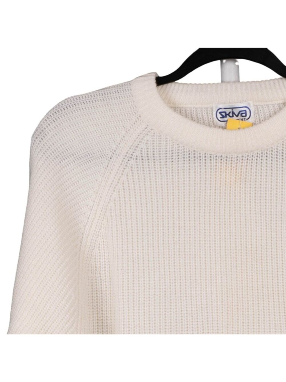 Skiva VTG Crewneck Sweater M Off White Cream 90s Knit Acrylic Raglan Preppy Cozy - Picture 2 of 7